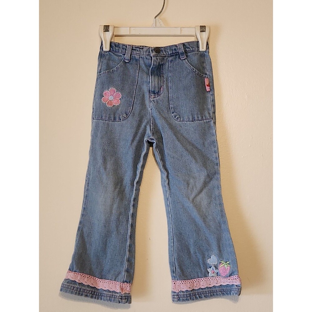 VTG 2005 Strawberry Shortcake Flare Jeans Embroidered Y2K Berry Wear - Size 4